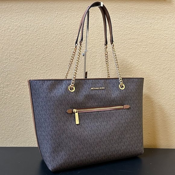 Michael Kors Jet Set Large Front Pocket Tote Bag + Double Zip Wallet MK Brown - Picture 4 of 16